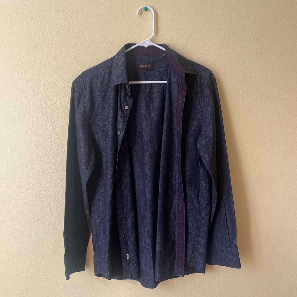 Casual Navy Patterned Men's Shirt Jacket by